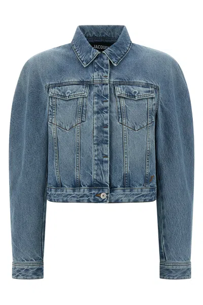 Jacquemus La Veste De-nimes Ovalo Puffer Jackets Light Blue