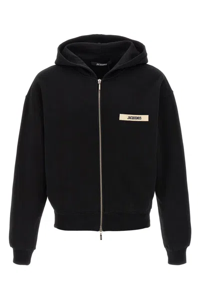 Jacquemus Le Hoodie Zip Gros Hooded Cotton Sweatshirt In Black