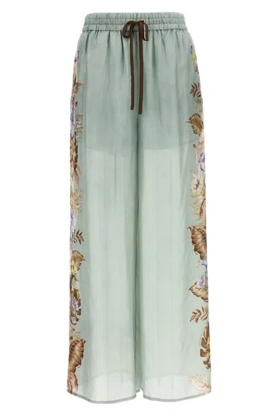 Zimmermann Relaxed Floral Print Wide Pants With Drawstring Waist In Green