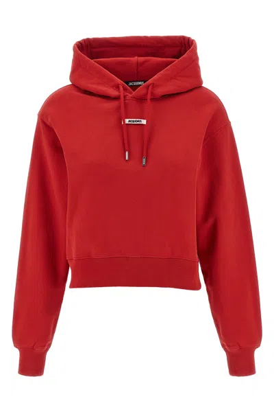 Jacquemus Le Hoodie Gros Grain Cotton Hoodie In Red