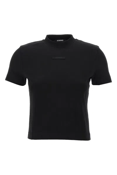 Jacquemus Cotton Stretch Crewneck Logo T-shirt In Black