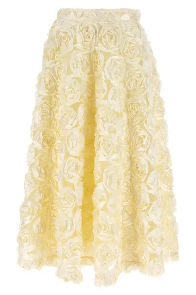 Rotate Birger Christensen Midi Skirt With Applied Roses Rotate In Neutral