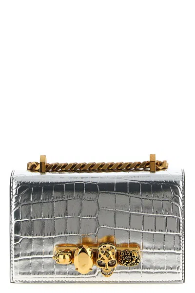 Alexander Mcqueen 'jewelled Satchel' Mini Crossbody Bag In Silver