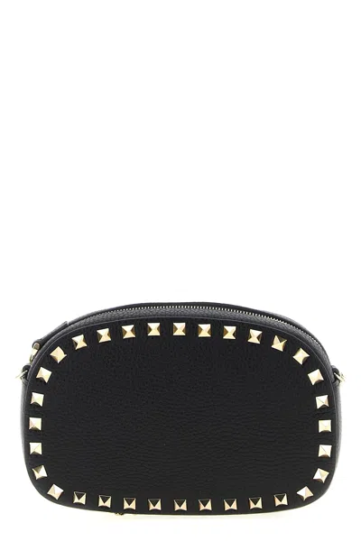 Valentino Borsa A Tracolla Rockstud In Pelle Nera Donna In Black