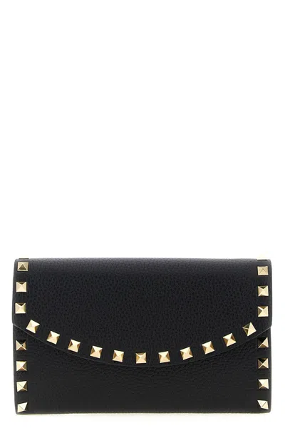 Valentino Garavani Rockstud Leather Wallet On Chain In Black