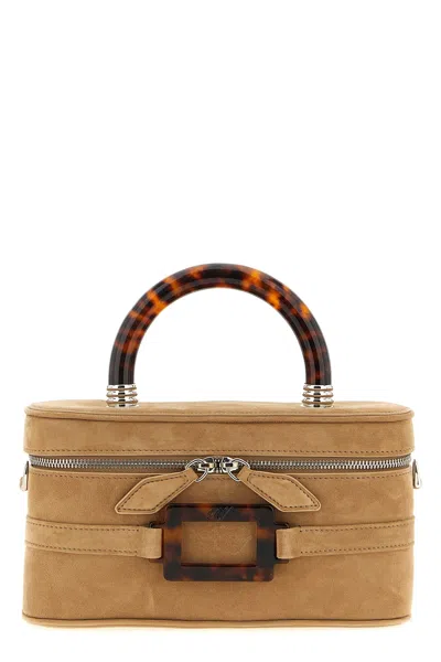Roger Vivier Mini Rectangular Suede Vanity Handbag In Neutral
