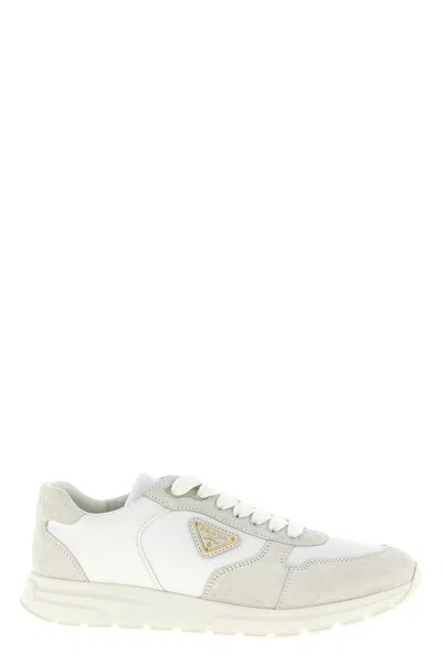 Prada Re-nylon And Suede Leather Sneakers In White