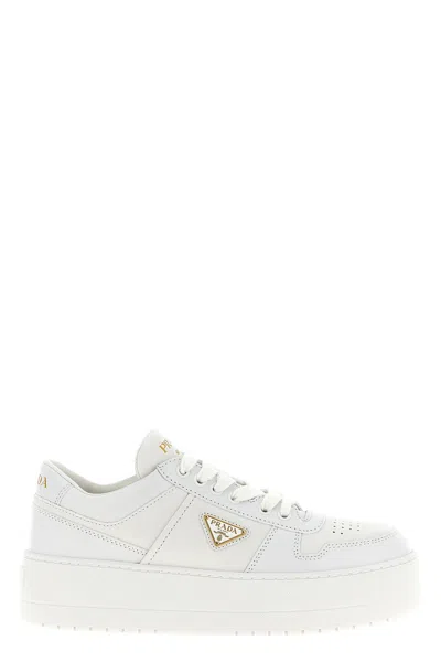 Prada Downtown Bold Leather Sneakers In White