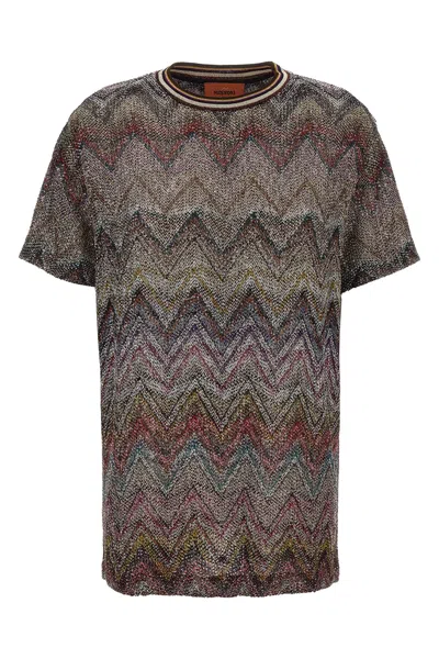 Missoni Short Sleeve T-shirt With Zigzag And Sequins In Multi