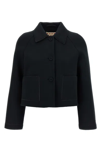 Marni Button-front Jersey Jacket With Classic Collar In Black