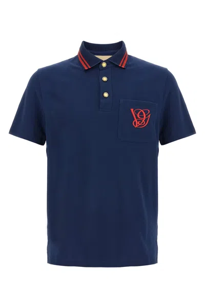 Valentino Cotton Piquet Polo With Vg Embroidery In Blue