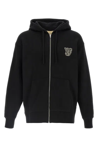 Valentino Logoed Cotton Hoodie Kangaroo Pockets In Black