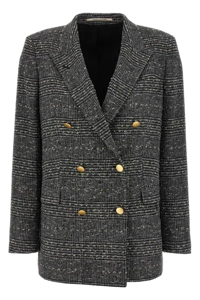 Tagliatore Tailored Double-breasted Jacket With Textured Plaid Pattern In Black