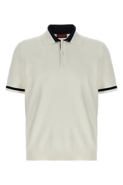 Gucci Intarsia Design Polo Shirt With Contrast Trim In White
