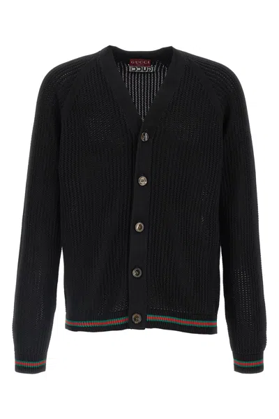 Gucci Knitwear V Neck Striped Cuffs In Black