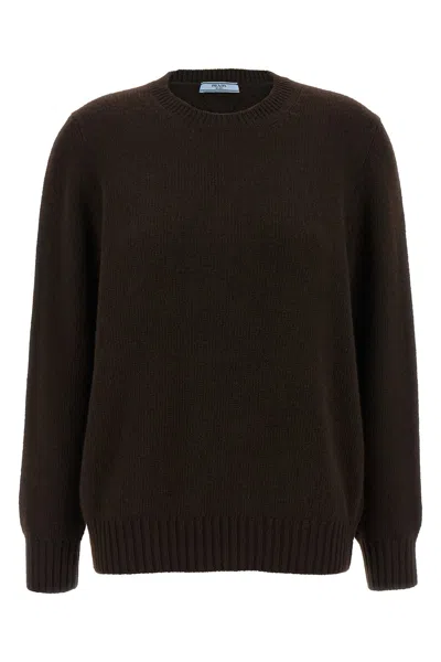 Prada Wool And Cashmere Crew-neck Sweater Clothing In Brown