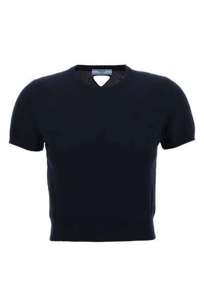 Prada Cut-out Logo Sweater In Blue