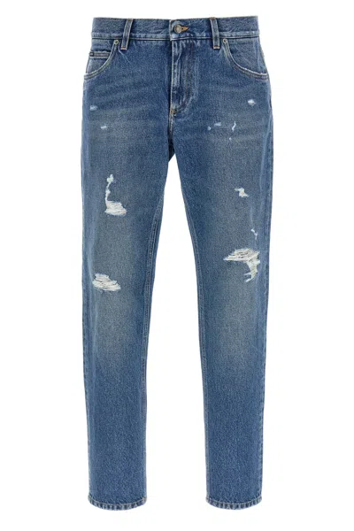 Dolce & Gabbana Distressed Finish Five-pocket Denim Jeans In Blue