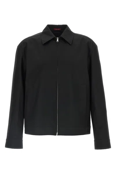 Gucci Men Black Jacket With Classic Collar And Web Motif On The Waist In Cotton Man In Black