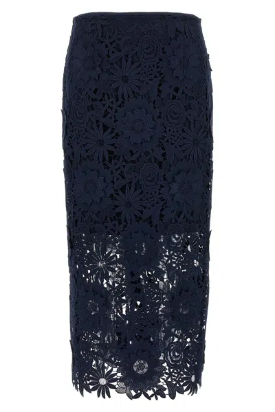 Rotate Birger Christensen Blue Skirt With Semi Transparent Design And Floral Decorations In Fabric Woman In Blue