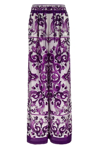 Dolce & Gabbana Majolica-print Twill Trousers In Purple