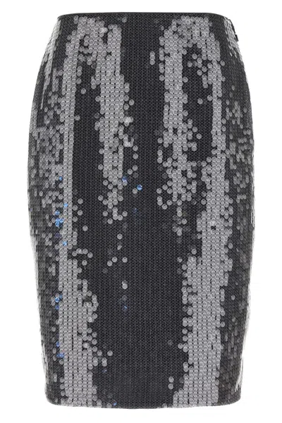 Rotate Birger Christensen Rotate Fitted Grey Skirt With Shimmering Sequin Design In Blue