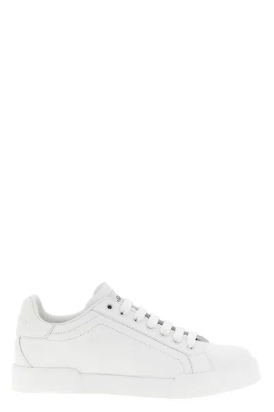 Dolce & Gabbana Calfskin Portofino Sneakers With Dg Logo In White