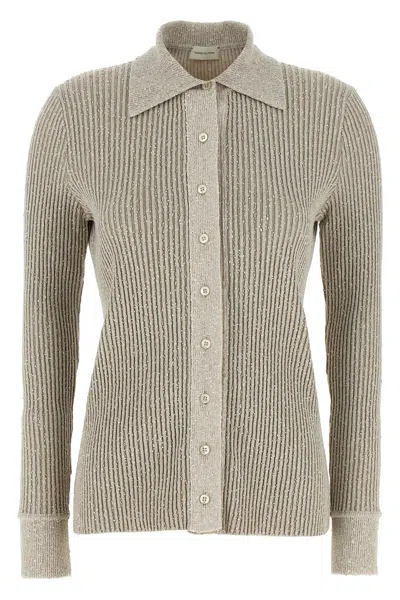 Magda Butrym Ribbed Texture Knitwear Cardigan With Cuff Buttons In Gray