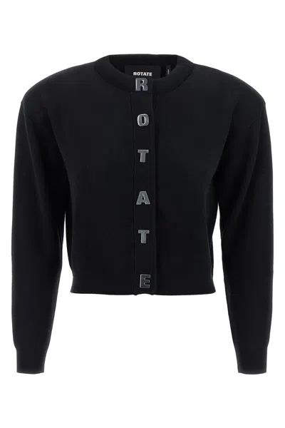 Rotate Birger Christensen Rotate Cropped Cotton Cardigan With Metal Logo Detail In Black