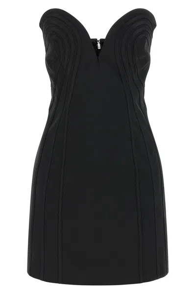 Rotate Birger Christensen Satin Mini Dress With Sweetheart Neckline Rotate In Black