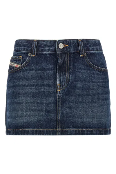 Diesel Logo Detailed Denim Mini Skirt In Light Blue