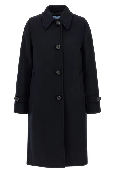 Prada Coat With Button Detailing And Side Pockets In Black