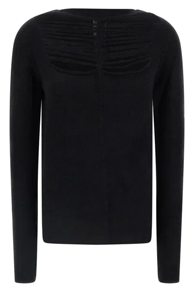 Rick Owens Black Sweater With Distressed Effect And Cut-out Details On The Front In Alpaca Blend Woman In Black