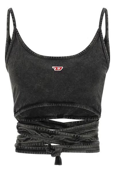 Diesel Womens 02a T-leya-tail Wrap-around Cotton-jersey Top In Black
