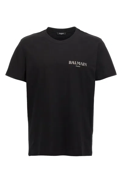 Balmain Black Crewneck T-shirt With Logo Print In Cotton Man
