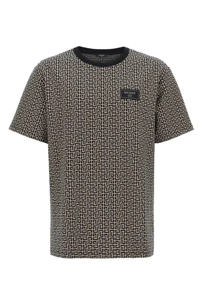 Balmain Men's Monogram Jacquard Signature Label T-shirt In Multi