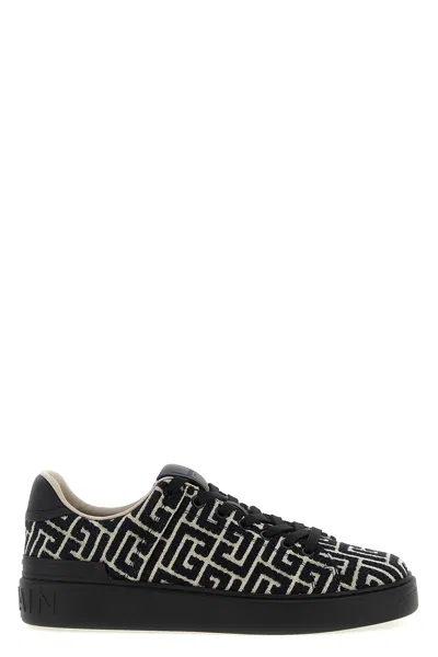 Balmain Monogram Jacquard B-court Trainers In Black