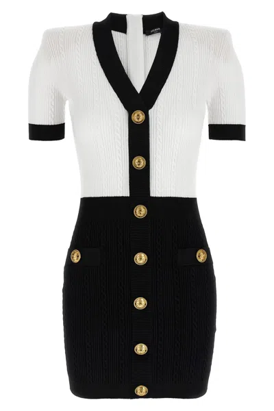 Balmain Two-tone "bodycon" Dress In Black