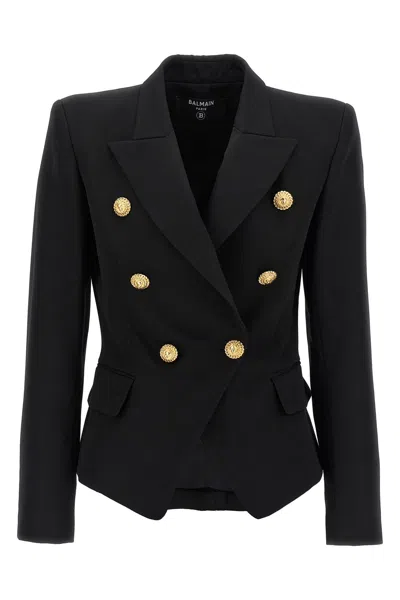 Balmain Wool Blazer With Iconic Metal Buttons In Black