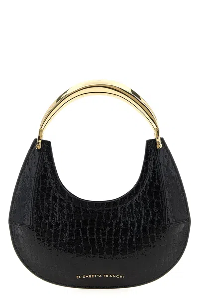 Elisabetta Franchi Small Hobo Crocodile-effect Metal-top-handle Shoulder Bag In Black