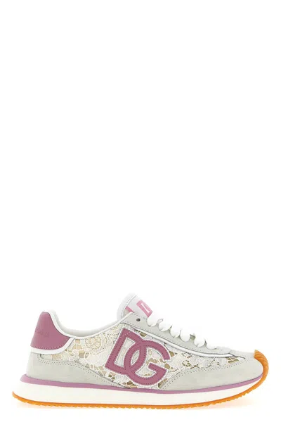 Dolce & Gabbana Dg Cushion Sneakers In Lace And Fabric In Pink