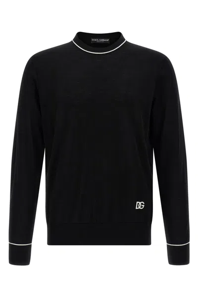 Dolce & Gabbana Logo Crew Neck Sweater With Contrasting Trims In Black