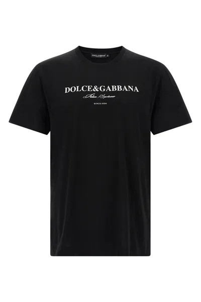 Dolce & Gabbana Graphic Crew Neck T-shirt With Short Sleeves In Black