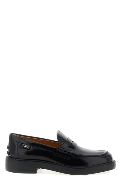 Tod's Mustard Gomma 20l Moccasins With Grommet-accented Heel In Black