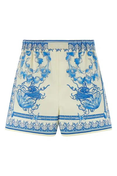 Versace Cotton Shorts With Underwater Baroque Print In White