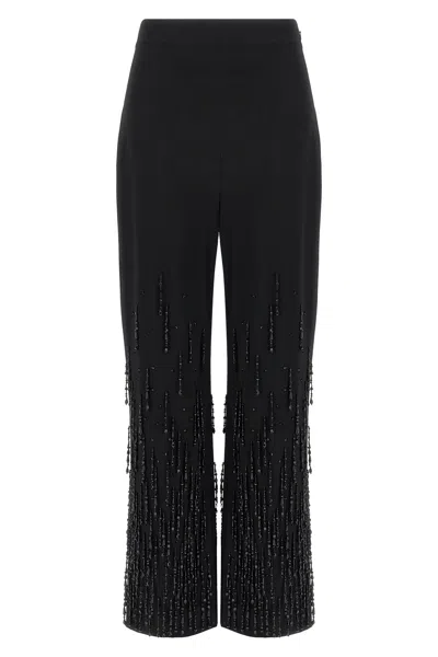 Alberta Ferretti Flared High Waist Trousers With Beaded Embellishments In Black