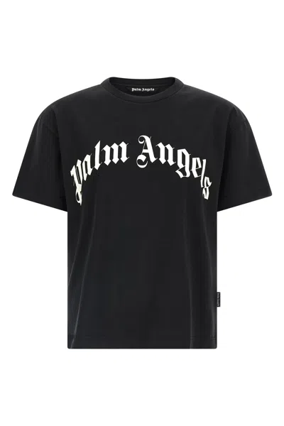 Palm Angels Curved Logo Reg T-shirt In Black