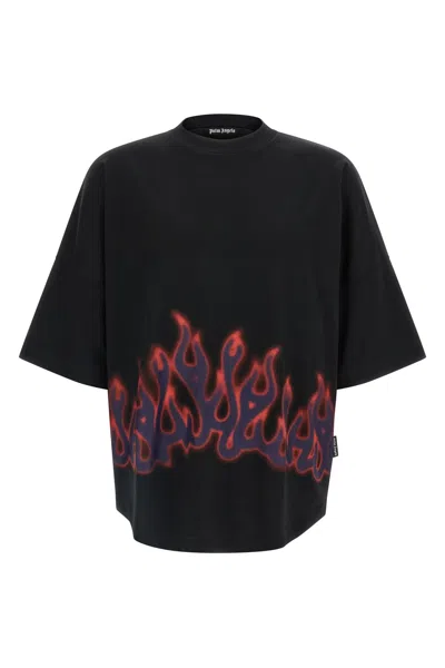 Palm Angels Flames Over T-shirt In Black