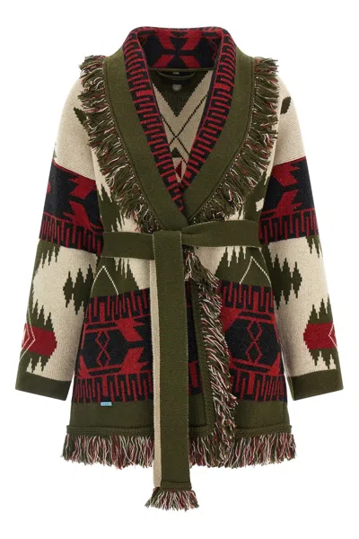 Alanui Waist Belt Fringe Geometric Pattern Long Sleeves Cardigan In Multi
