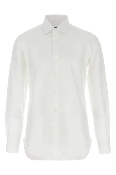 Barba Napoli Honeycomb-pattern Cotton Shirt In White